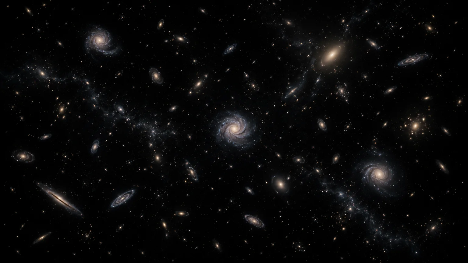 Conceptual intergalactic vista with many distant galaxies, representing an open universal horizon.